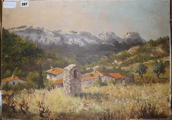 Unframed oil signed Lecanne of South of France landscape(-)